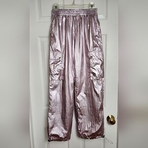 Mayblanc Shiny Metallic Pink Cargo Pants - Size S Y2K 90s Festival Maximalist